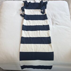 MABLE Navy and White Striped Tie-Shoulder Dress